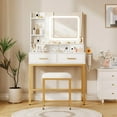 thumbnail image 1 of Makeup Vanity Desk with Mirror and Lights, Dressing Table Set with 4 Drawers, Power Outlet, 3 Color Lights,  Storage Shelves, Makeup Table with Chair for Bedroom, 1 of 7