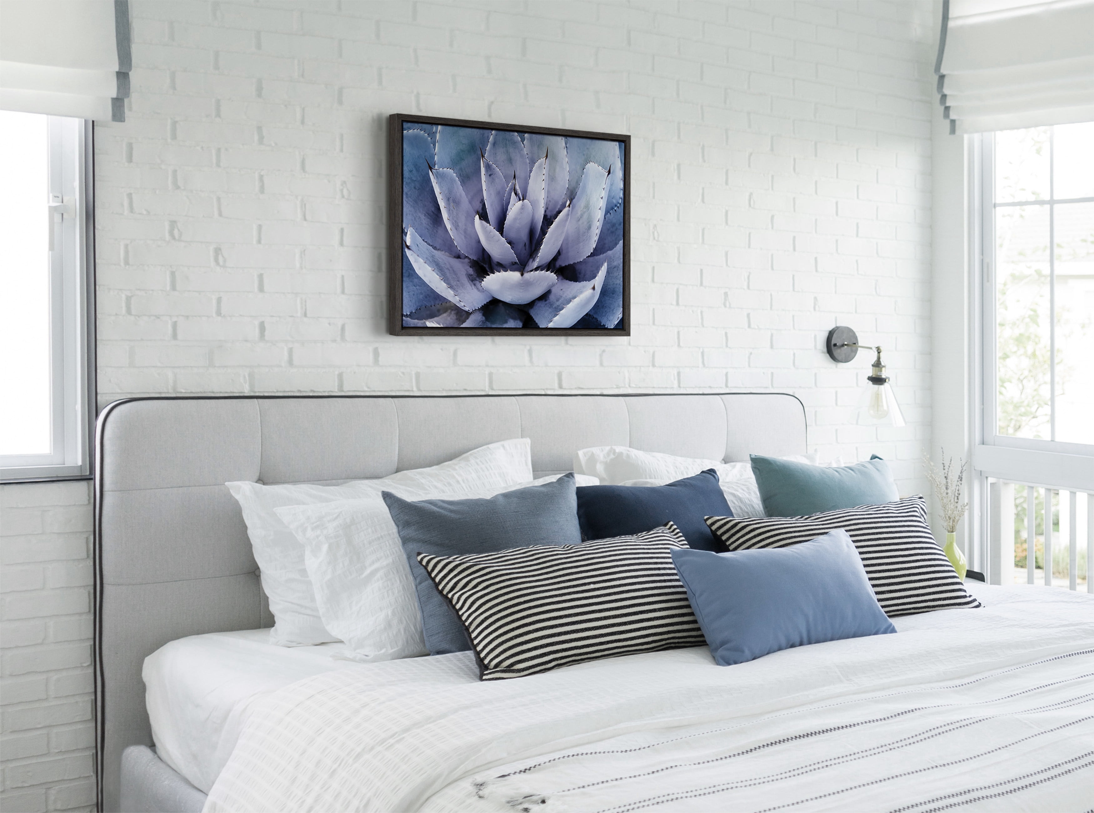 Kate and Laurel Sylvie Violet Cactus Succulent Lavender Purple Framed Canvas Art by Amy Peterson, 18x24 Gray