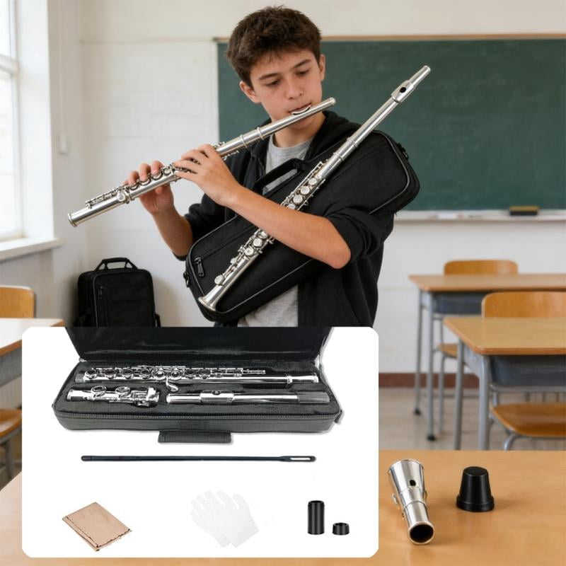 CEORPER Durability Silver Nickel Plated Brass Flute with 16 Keys Closed Hole C Key