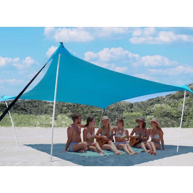 Carpa de playa Bestset, 3 x 3 m, UPF50+, resistente al viento, 4 postes
