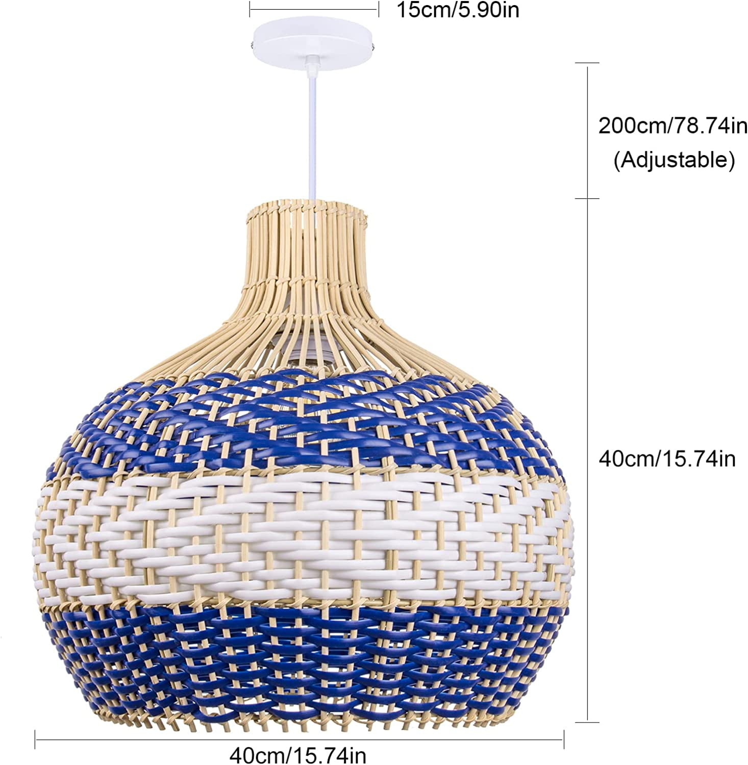 Arturesthome Hand-Woven Rattan Chandelier, Rattan Pendant Light Fixtures Ceiling, Wicker Hanging Lamp for Dining Room Bedroom Kitchen Island Blue