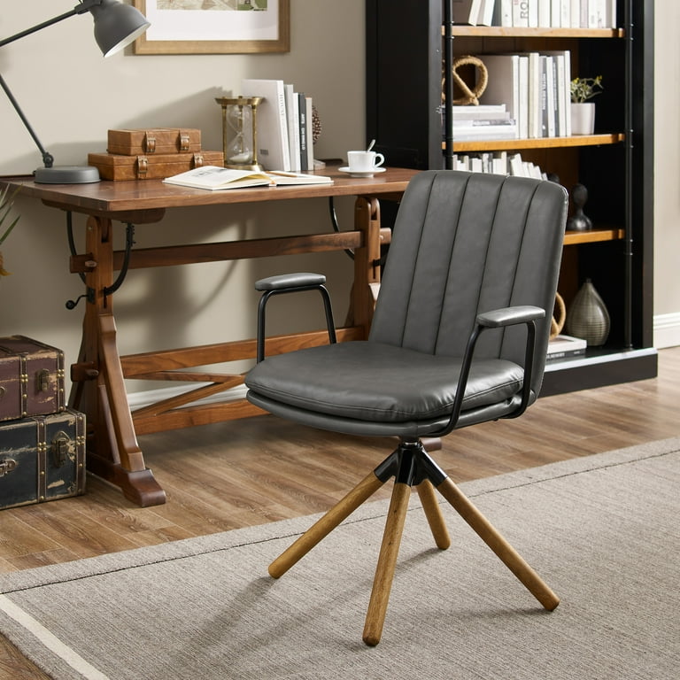 Brown Leather Desk Chair No Wheels