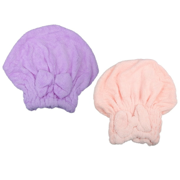 2 uds de gorro de Toalla Unique Bargains para secar el cabello de forro polar coralino rosa Y morado