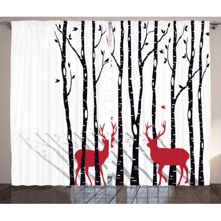 Curtains Ideas curtains birds theme : Antlers Decor Curtains 2 Panels Set, Deer Tree Forest Backdrop ...