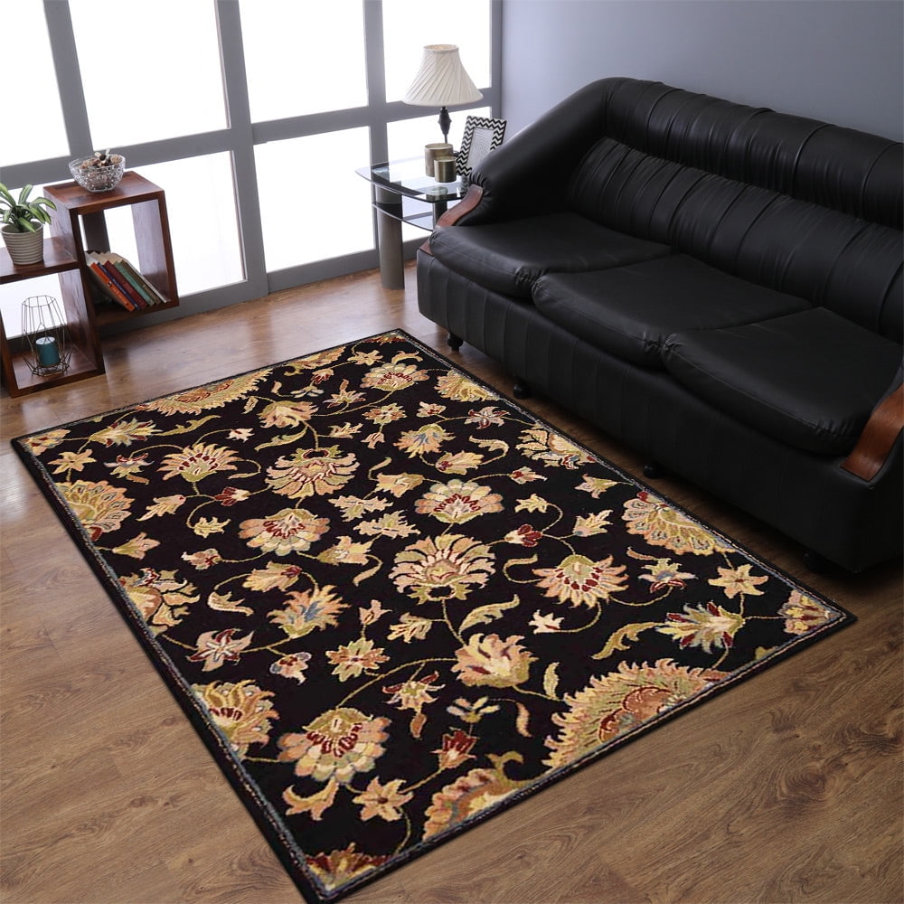 Rugsotic Carpets Hand Tufted Wool Eco-Friendly 8'x11' Rectangle Black Oriental High Pile Thick Handmade Anti Skid Indoor Area Rug K00653