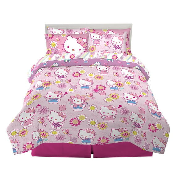 Juego de ropa de cama Franco Hello Kitty de 7 piezas, tamaño completo