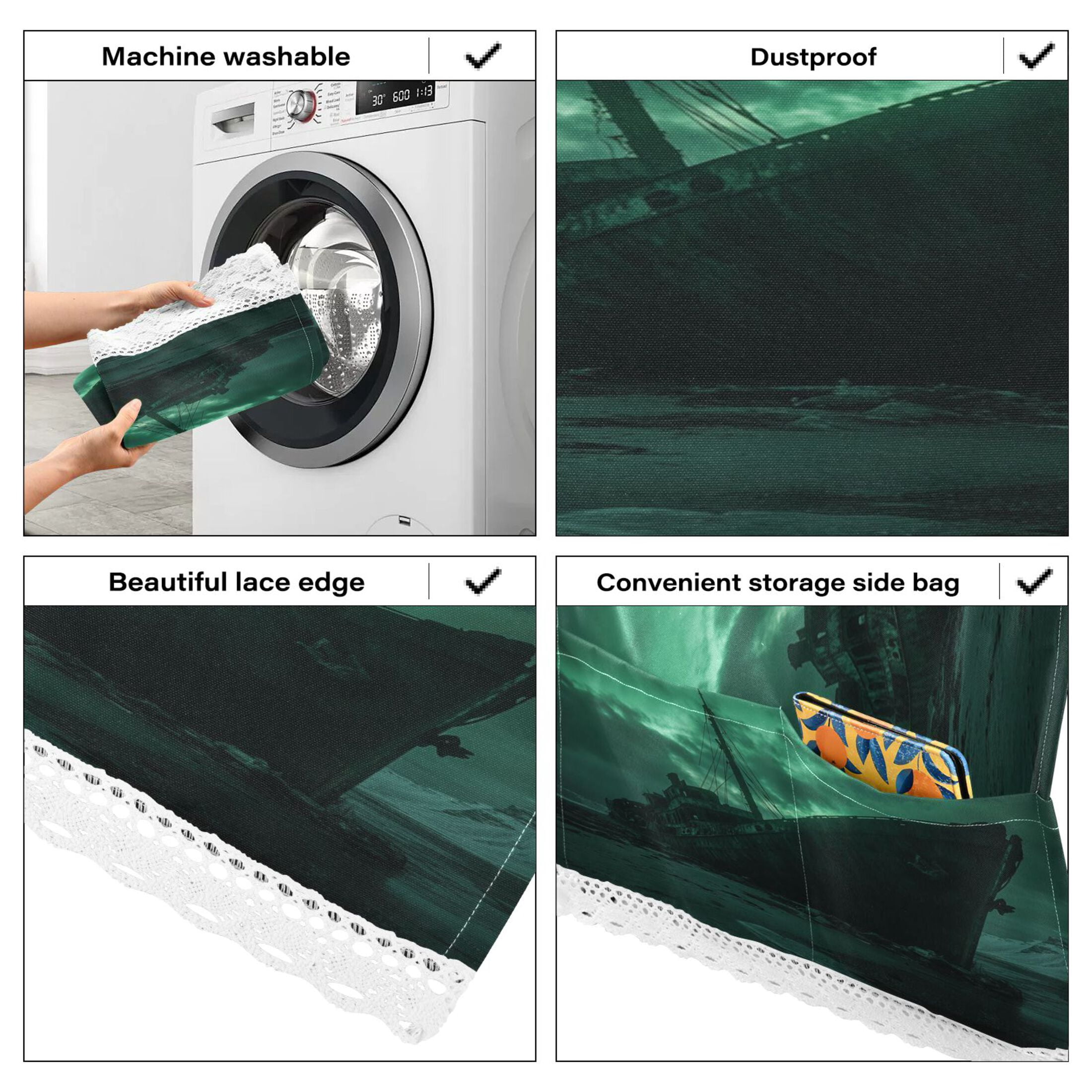 Aground BoatWasher and Dryer Covers Dust-Proof and Oil Resistant Fridge Cover with 4 Storage Pockets Washing Machine Top Cover for Laundry Kitchen Home 51.2 x 22 In