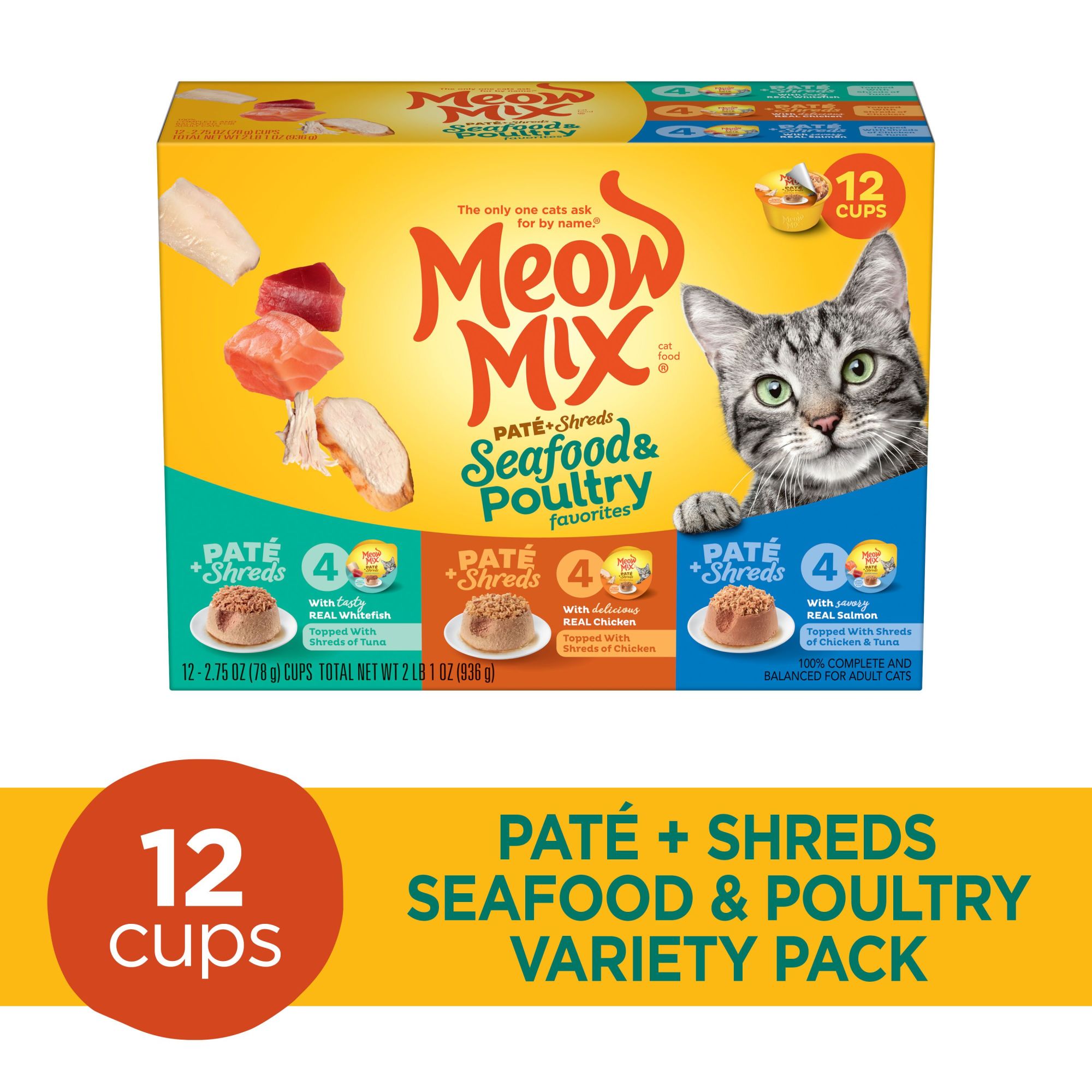 Meow Mix Pate Toppers Seafood & Poultry Variety Pack Wet Cat Food, 12 Cups - image 5 of 8