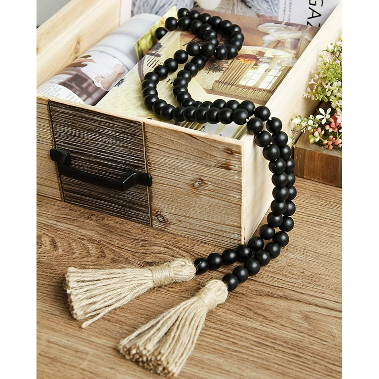 58in Wood Bead Garland with Tassels Farmhouse Beads Rustic Country