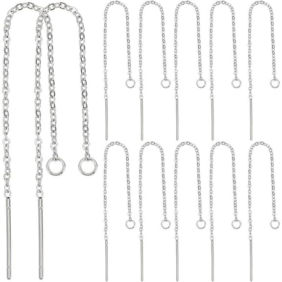 6 Pairs Threader Earrings Stainless Steel Chain Tassel Earrings for Women Silver Dangle Earrings Long Chain for DIY Jewelry Making