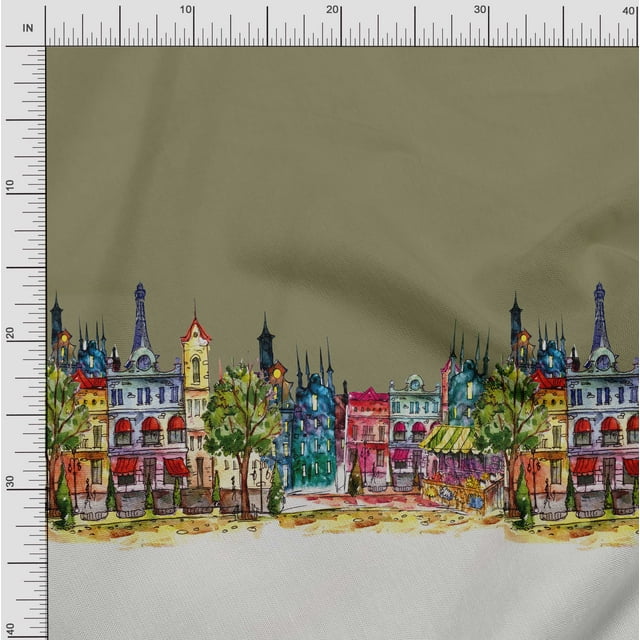 Soimoi Cotton Voile Fabric Buildings Panel Decor Fabric Printed Yard 56 Inch Wide