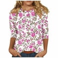 thumbnail image 1 of Hauts pour Femmes 2025 Chemisiers d'Été T-Shirts Mode Décontractés Col Rond Manches 3/4 T-Shirt Ample Chemisiers pour Dames Chemises Chemisiers pour Femmes Manches 3/4, 1 of 5