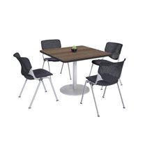KFI Studios Mode Square 3' Dining Table Set, Studio Teak, 4 Black KOOL Chairs