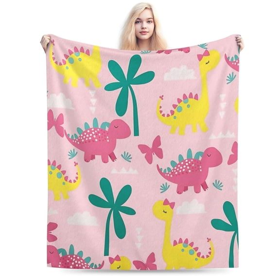 Cute Pink Dinosaur Throw Blanket for Couch 50x40