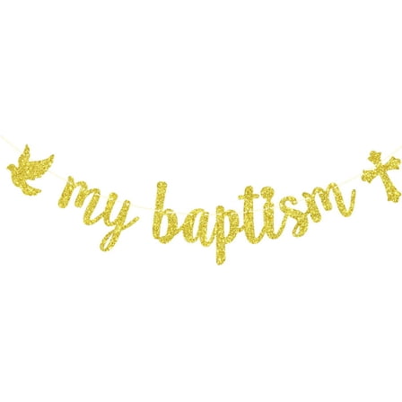 My Baptism Banner, Spanish Decorations, First Holy Communion, God Bless, Christening Party Decorations Gold Glitter