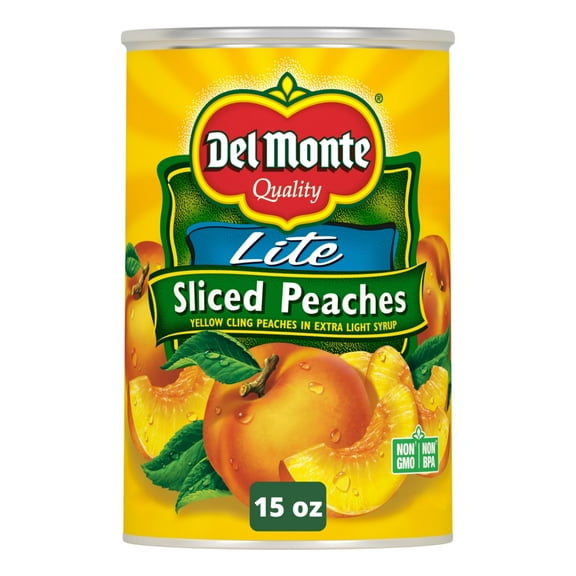 DEL MONTE Lite Yellow Cling Sliced Peaches, Canned Fruit, 15 oz Can