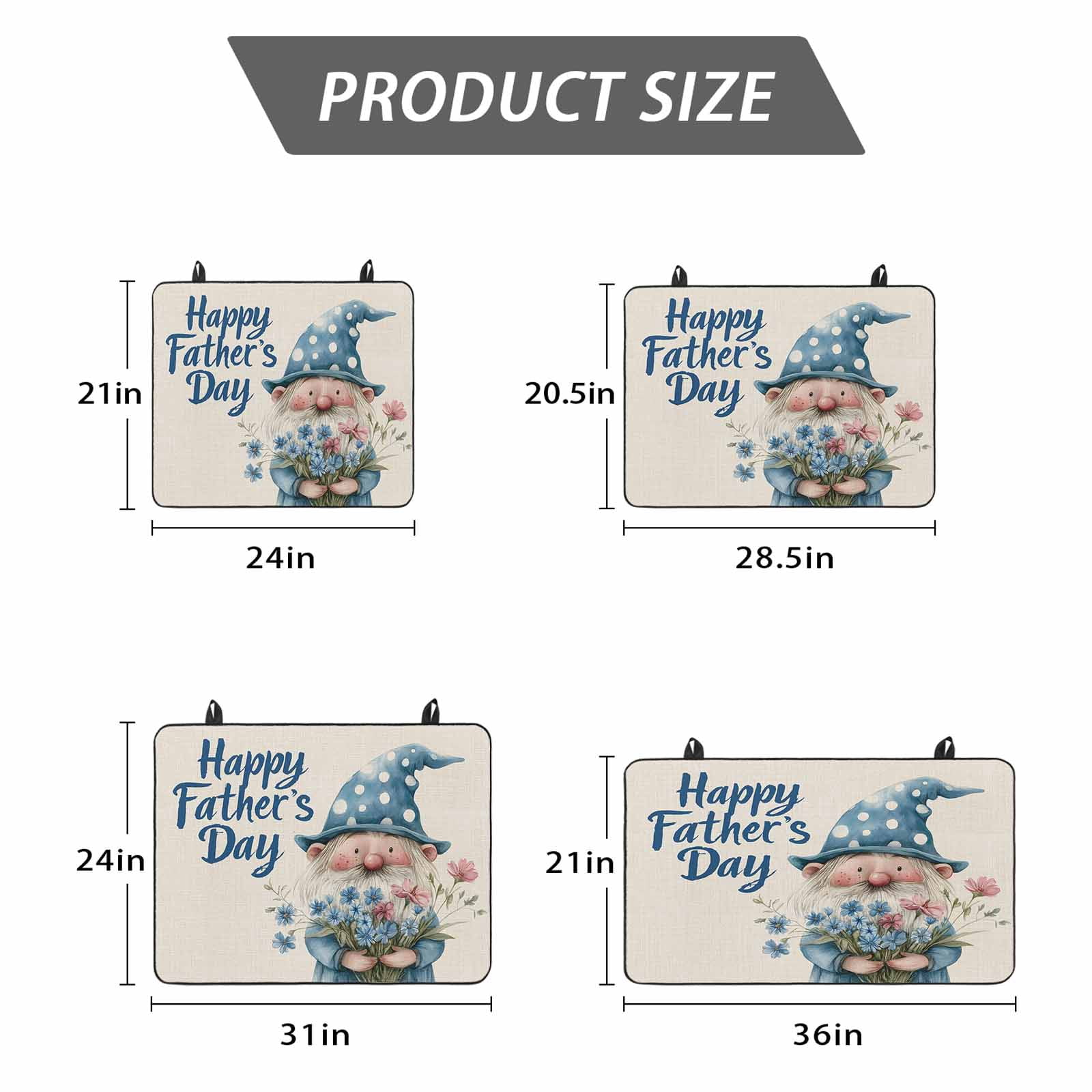 Happy Father's Day Stove Top Cover for Electric Stove, Heat-proof & Non Slip Glass Top Stove Cover Protector, Blue Gnomes Floral Linen Kitchen Flat Cooktop Rubber Mat 24x21 Inches