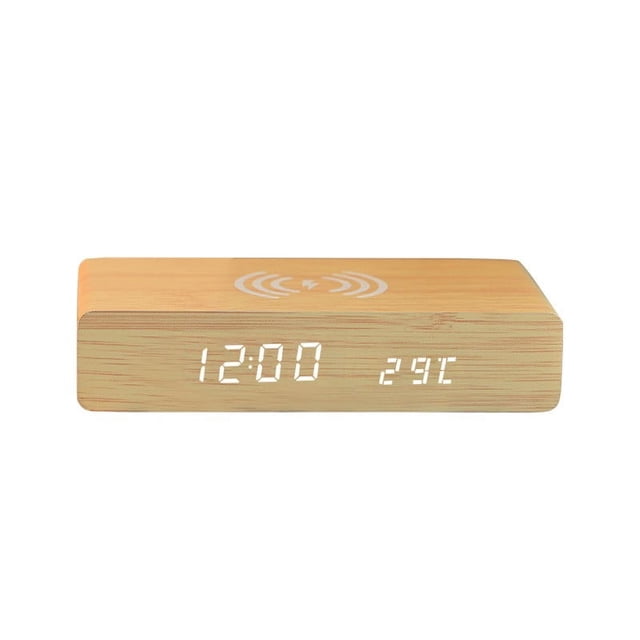 Danhjin Clock Clock Wireless Clock Creatives Electronic LED Mirror Clock Wooden Wireless Sleep Alarm Clock Solid Wood Clock Wall Clocks