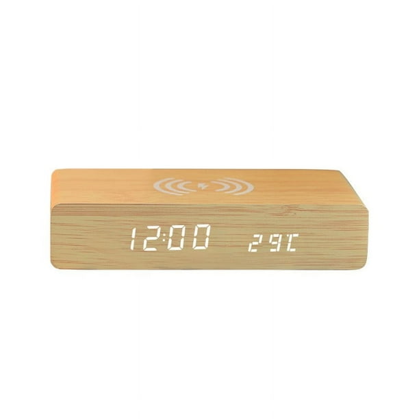 Relojes, Relojes de pared, Despertadores, Relojes de mesa Reloj inalámbrico Creativos Reloj electrónico LED con espejo Reloj despertador inalámbrico de madera Reloj de madera maciza Reloj Reloj