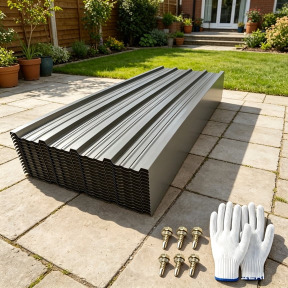 Noble House 15 Pack Corrugated Galvanized Metal Roofing Panels, 18.9" x 72.83" Waterproof Sheets, Gray