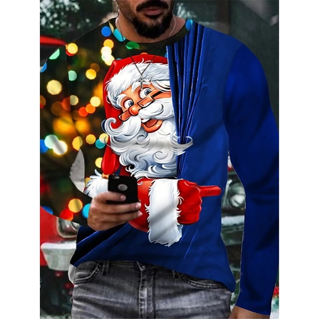 Camisetas de manga larga con estampado 3D de diseño navideño, ropa de calle holgada para hombres y mujeres, camiseta Unisex de cuello redondo Harajuku de gran tamaño