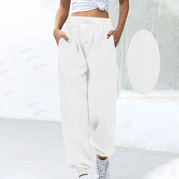 Women's Low Rise Wide Leg Sweatpants with Pockets and Elastic Waist for Casual Style