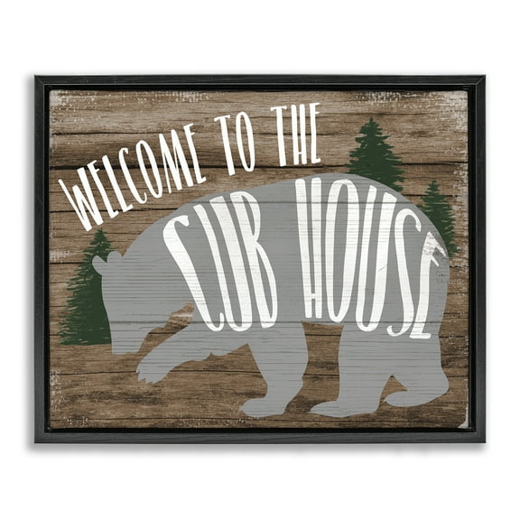 Stupell Industries Welcome Cub House Text & Numbers Painting Black Floater Framed Canvas Art Print Wall Art, 21 x 17