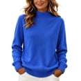 thumbnail image 3 of Women's Mock Neck Sweatshirt Sweater Long Sleeve Loose Comfy Soft Knit Pullover Casual Basic Tops, 3 of 7