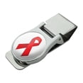 thumbnail image 1 of Red Awareness Ribbon Drug Free HIV AIDS Satin Chrome Plated Metal Money Clip, 1 of 3