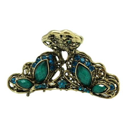 Small Crystal Butterfly Claw Clip - Bronze Butterfly Hair Claw Clip - Elegant Blue Rhinestone Hair Clip