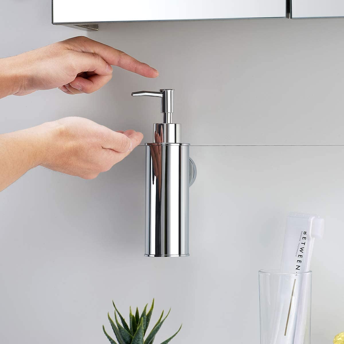 ABPETE Soap Dispenser Stainless Steel 304 Chrome Wall Mount Liquid and Soap Dispenser for Kitchen and Bathroom