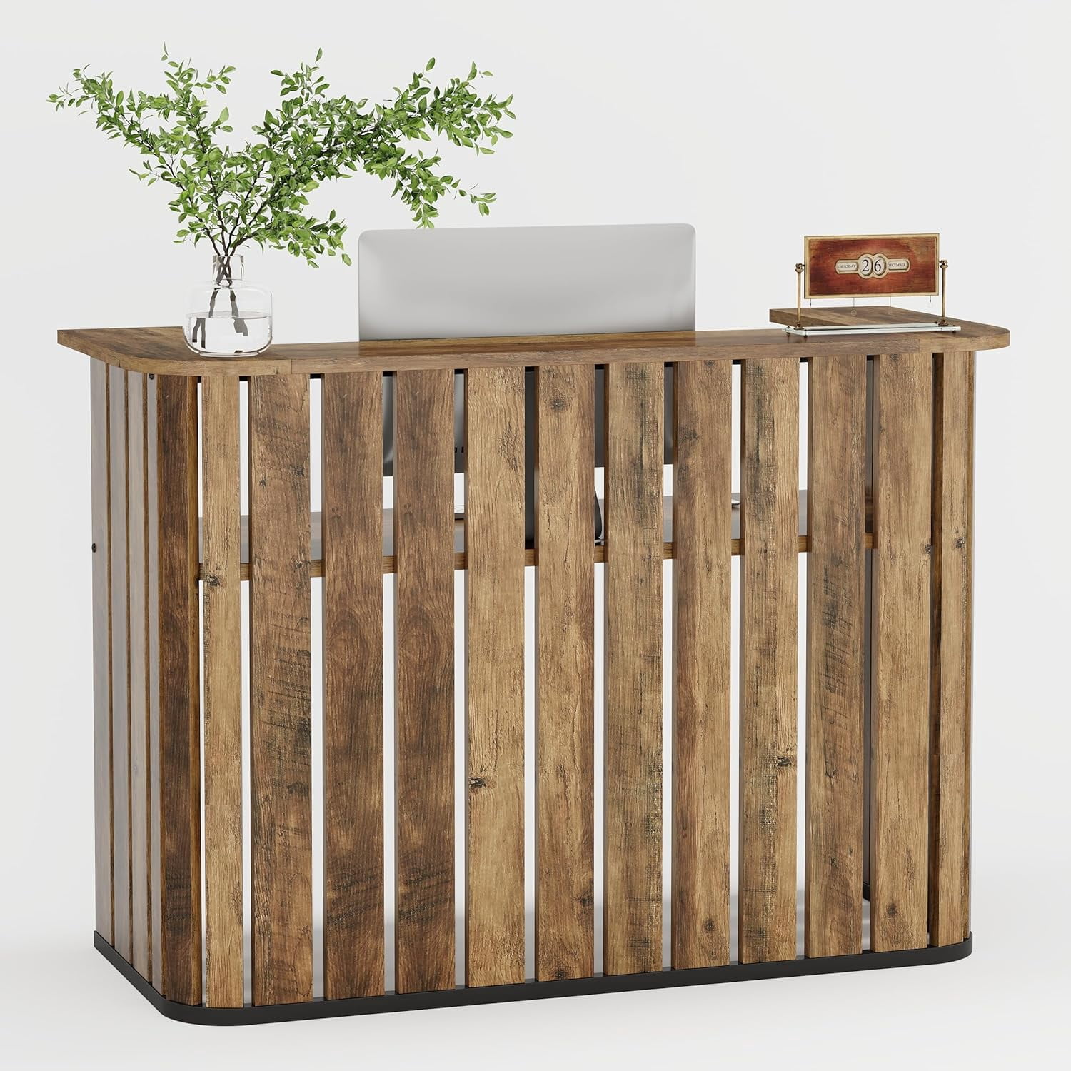 Tribesigns 63-Inch Reception Desk with Counter for Lobby, Salon, Reception Room, Office, Brown