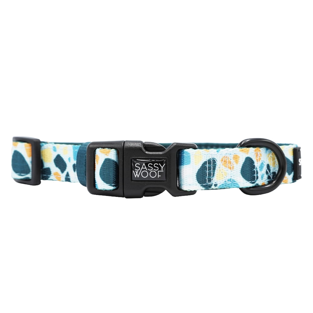 Sassy Woof Cushioned Adjustable Dog Collar- Blue Terrazzo, Small