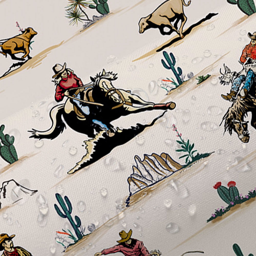Western Shower Curtain, Farmhouse Country American West Western Shower Curatain, Wild West Cowboy Horse Bathroom Accessories Set with Hooks, 72X75inch, Beige