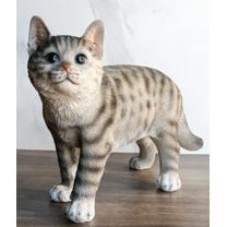 Standing Feline Gray Tabby Cat Kitten Figurine With Realistic Glass Eyes Decor