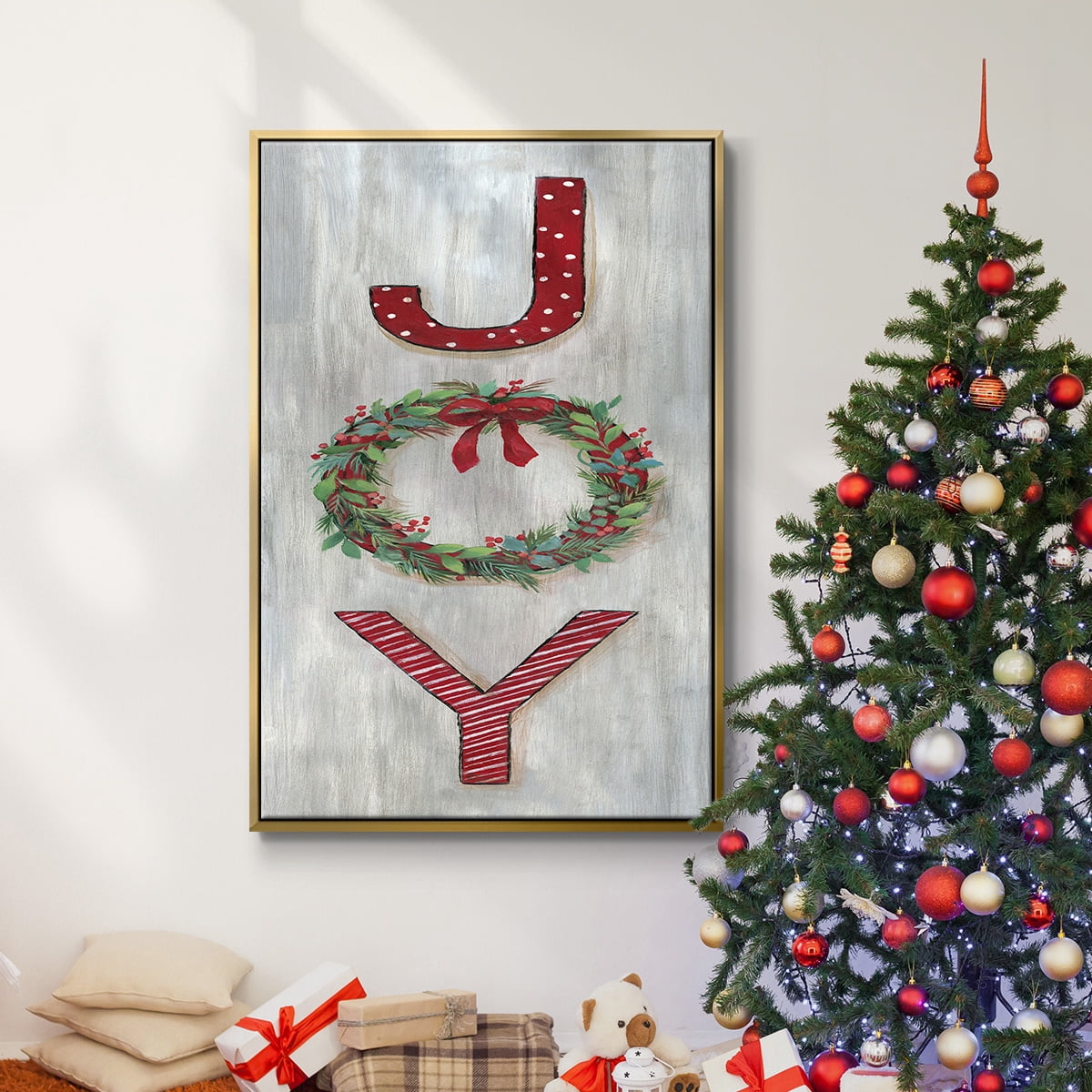 Joy - Framed Gallery Wrapped Holiday Canvas - 25 x 37 - Gold Frame