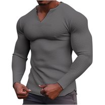 Jalioing Men's Casual Workout T Shirt V Neck Long Sleeve Solid Shirt Basic Athletic Training Texture Tees