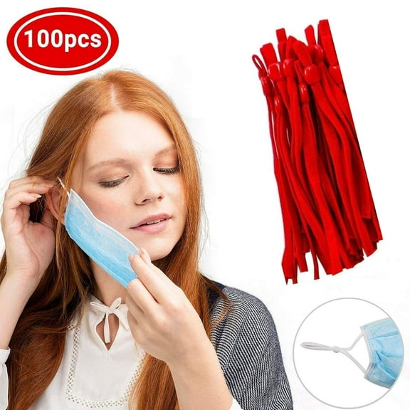 Lelaffet 100 PCS Adjustable Elastic Straps for Masks with Buckle Silicone Cord Lock 1/4 Inch Red Color