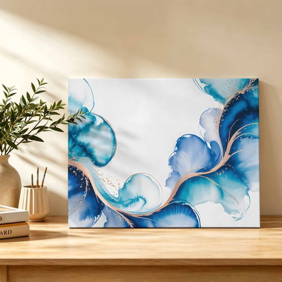 Abstract Art Canvas Wall Art, Watercolor Blue Water Wave Gradient Modern Wall Art Prints Artwork Framed Canvas Ready to Hang Art Pictures for Bathroom Bedroom Entry Desk Corner 10" x 8"