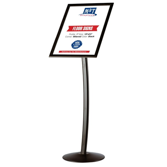M&T Displays 18x24 Black Curved Menu Board Floor Sign Holder, Aluminum Snap Frame for Restaurant Use