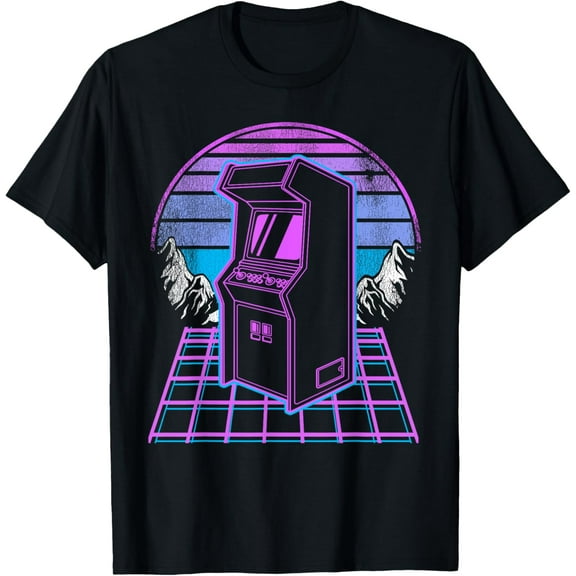 Arcade Machine Synthwave 90s Video Games Retro Gaming T-Shirt men and women can wear, black, white, gifts