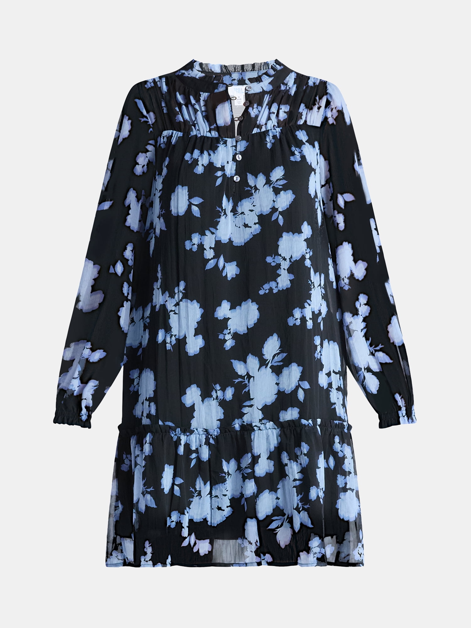 Time and Tru Women's Pintuck Yoke Dress with Long Sleeves, Sizes XS-XXXL