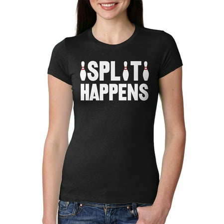 Womens Split Happens T Shirt Funny Bowling Graphic Tee for