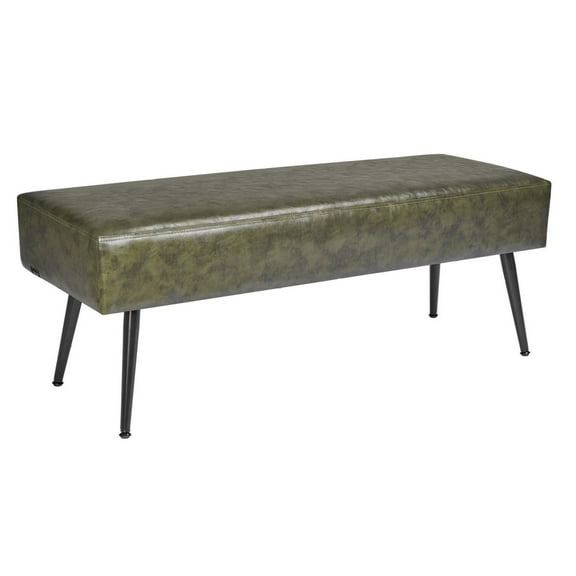 PU Leather Bench with Metal Legs - Entryway Shoe Bench - Bedroom Ottoman Storage - Green, 43.3 Inch