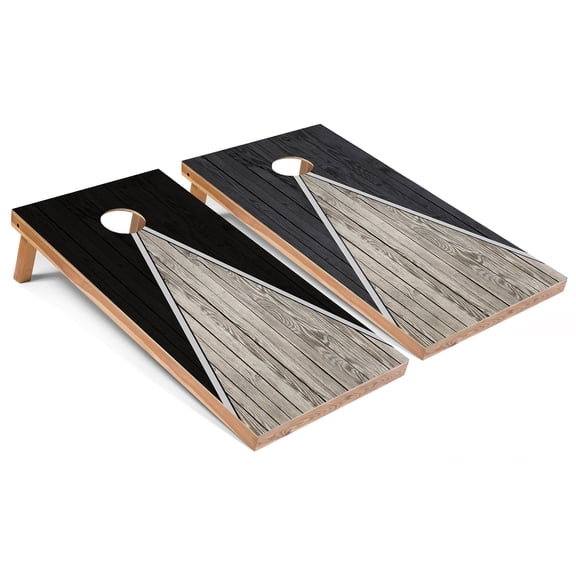 Skip's Garage | Black and Dark Grey Pyramid Cornhole Boards | Includes (2) Boards, (8) Bags & Optional Accessories