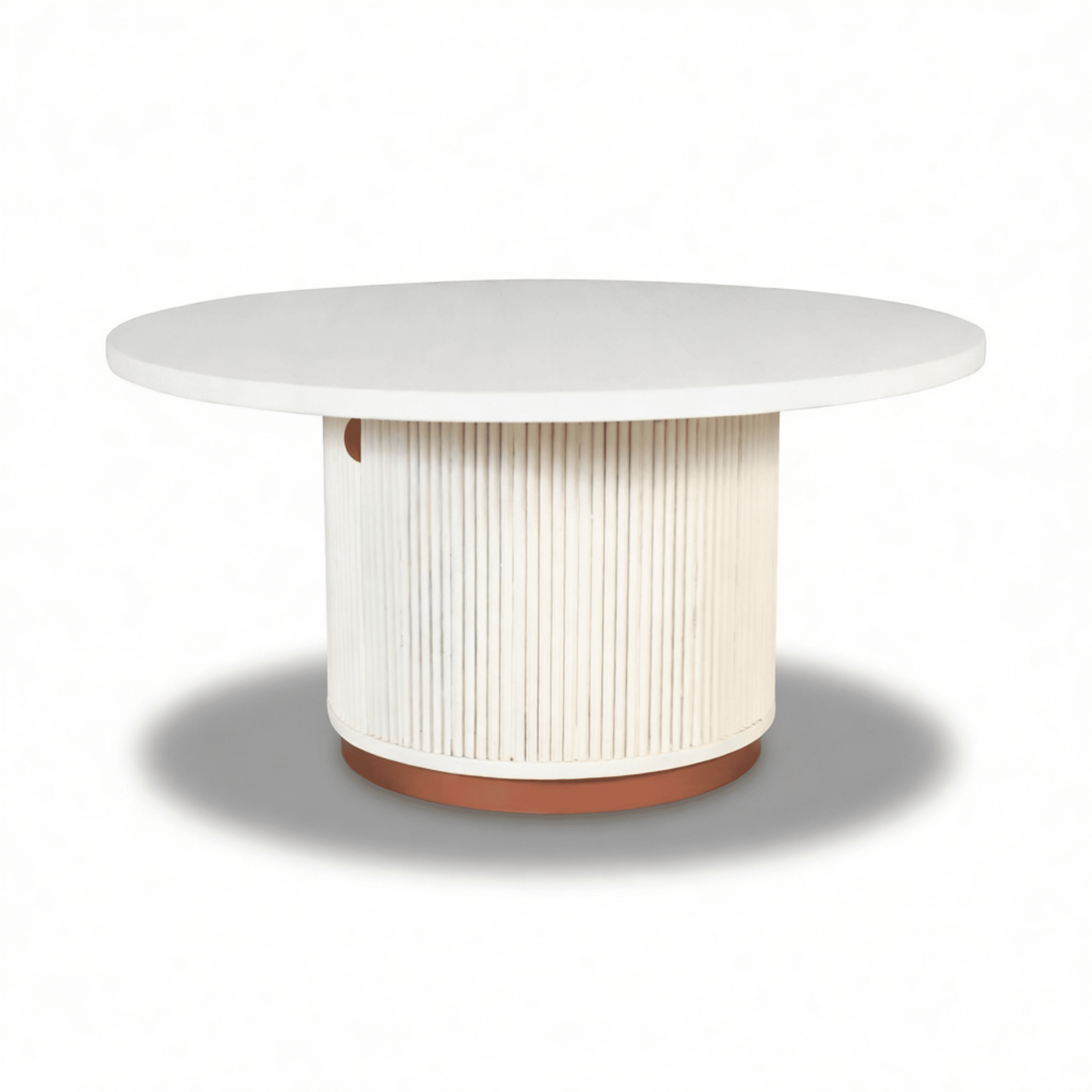 Better Wood & Home Fluted Round Solid Wood Coffee Table with Storage, Creamy White