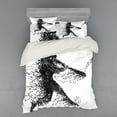 thumbnail image 2 of Black and White Duvet Cover Set, Abstract Illustration of a Baseball Player Posing Grunge, Bedding Set with Shams and Fitted Sheet, 3 Sizes, by Ambesonne, 2 of 3