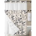 thumbnail image 3 of No Hook Shower Curtain with Snap-in Liner, Grey Black Botanical Waterproof Fabric Bathroom Curtains, Rustic Country Spring Floral Summer Leaf Bath Curtains & Mesh Top Window 60"x72", 3 of 9