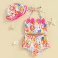 thumbnail image 2 of Mnyotv Toddler Baby Girl Swimsuit 3pcs Bathing Suit Bikini Tops and shorts with sun hats for girls, 2 of 6