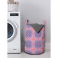 thumbnail image 3 of Spring Laundry Bag, Retro Style Flower Petals of Geometric Mosaic Effects Ethnic Mosaic, Basket with Handles Drawstring Closure for Laundromats, 13" x 19", Ceil Blue Mauve and Coral, by Ambesonne, 3 of 4